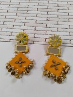 Rainvas Yellow mirror and coins fabric earrings for women