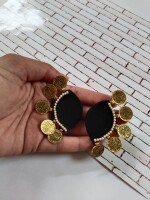 Rainvas Black semi circular beaded studs earrings for women