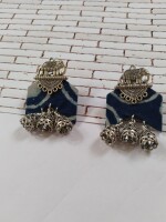 Rainvas Indigo Blue printed elephant charm earrings for women