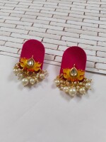 Rainvas Red lotus pearls studs earrings for women