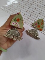 Rainvas Green floral printed oxidized earrings