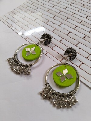 Rainvas Light green oxidized jhumka bali earrings