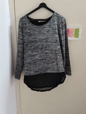 Chic Sophistication: Women's Black and Grey Full-Length Top