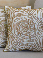 Decorative Rose Pattern Golden Beads Hand Embroidered Luxurious Cushion Cover Size 16"x16"