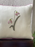 Floral Hand Embroidered Dupion Silk Cushion Cover Size 16''x16"