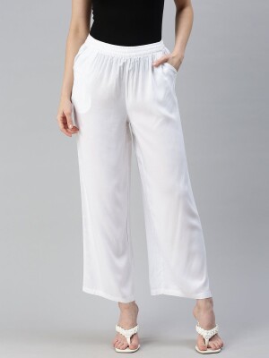 Soft cotton white polyester fit stylish palazzo pant for women