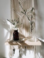 THE TOP KNOTT Boho Macrame Wooden Wall Hanging Shelf, Modern Chic Woven Macrame Tapestries, Wall Art Home Decor for Apartment, Dorm, Bedroom,