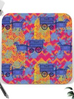 Blue Horse Cart Printed Round & Square Coaster Set of 6