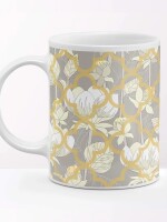 White Lotus Flower Coffee Mug, patterns of white lotus flowers & the design of Rajasthan Jharokha