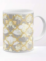 White Lotus Flower Coffee Mug, patterns of white lotus flowers & the design of Rajasthan Jharokha