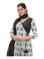 Anarkali hand block printed cotton top & pant with soft cotton dupatta set