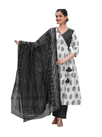 Hand block printed cotton designer Anarkali top & Pant with soft cotton dupatta