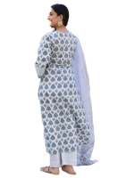 Cotton V-neck printed kurta pant set with dupatta