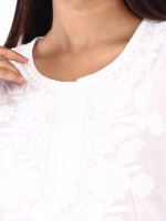 Beautiful round neck cotton white kurta for women