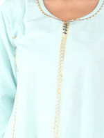 Skyblue cotton printed round neck kurti for women