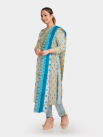 Cotton summer wear printed neck embroidery unstitched suit | Dress material