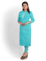 Stunning sea green cotton print unstitched suit | dress material for women