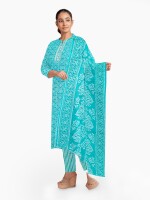 Stunning sea green cotton print unstitched suit | dress material for women