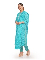 Stunning sea green cotton print unstitched suit | dress material for women