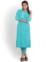 Stunning sea green cotton print unstitched suit | dress material for women