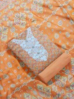 Summer wear cotton printed orange unstitched suit | dress material