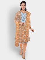 Summer wear cotton printed orange unstitched suit | dress material