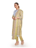 Yellow neck embroidery cotton print unstitched suit | dress material