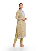 Yellow neck embroidery cotton print unstitched suit | dress material