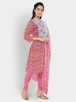 Beautiful pink cotton unstitched suit | dress material for women