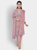 Cotton printed pink unstitched suit | dress material