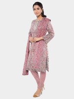 Cotton printed pink unstitched suit | dress material