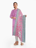 Summer wear printed pink cotton unstitched suit | dress material