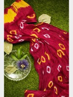 Red and yellow double shade printed jaipuri silk dupatta