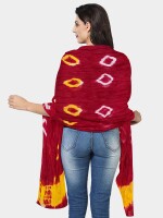 Red and yellow double shade printed jaipuri silk dupatta