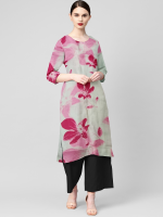 Floral pink cotton kurta for women