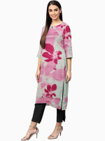 Floral pink cotton kurta for women