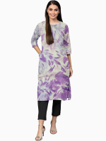 Purple floral printed cotton kurta for women