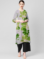 Floral breeze green cotton kurta for women