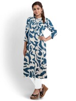 Women's round neck cotton kurta pant set with dupatta