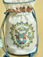 Madhubani Hand Painted Silk Potli designed with intricate traditional motifs