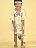 Innocence Chanderi Handpainted Off-White Kids Frock - Madhubani Handpainted