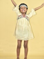 Innocence Chanderi Handpainted Off-White Kids Frock - Madhubani Handpainted