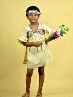 Innocence Chanderi Handpainted Off-White Kids Frock - Madhubani Handpainted