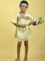 Innocence Chanderi Handpainted Off-White Kids Frock - Madhubani Handpainted