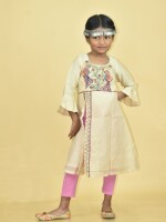 Whimsical Handpainted Multicolor Chanderi High Slit Kurti - Madhubani Handpainted