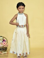 Handpainted Kids Chanderi Crop Top & Lehenga Set – Handpainted Madhubani Design