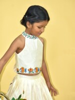 Handpainted Kids Chanderi Crop Top & Lehenga Set – Handpainted Madhubani Design