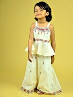 Artistic Handpainted Chanderi Palazzo & Peplum Top Set – A Fusion of Elegance and Craft