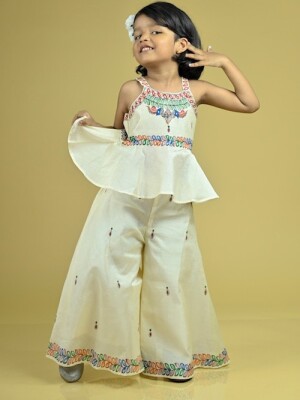 Artistic Handpainted Chanderi Palazzo & Peplum Top Set – A Fusion of Elegance and Craft