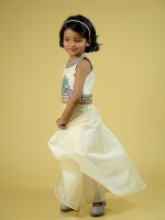 Birdie Handpainted Chanderi Kids Crop Top & Skirt Set – Madhubani Artistry in Motion